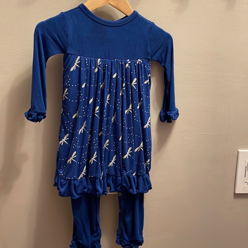 Kickee Pants long sleeve dress romper navy dragonfly